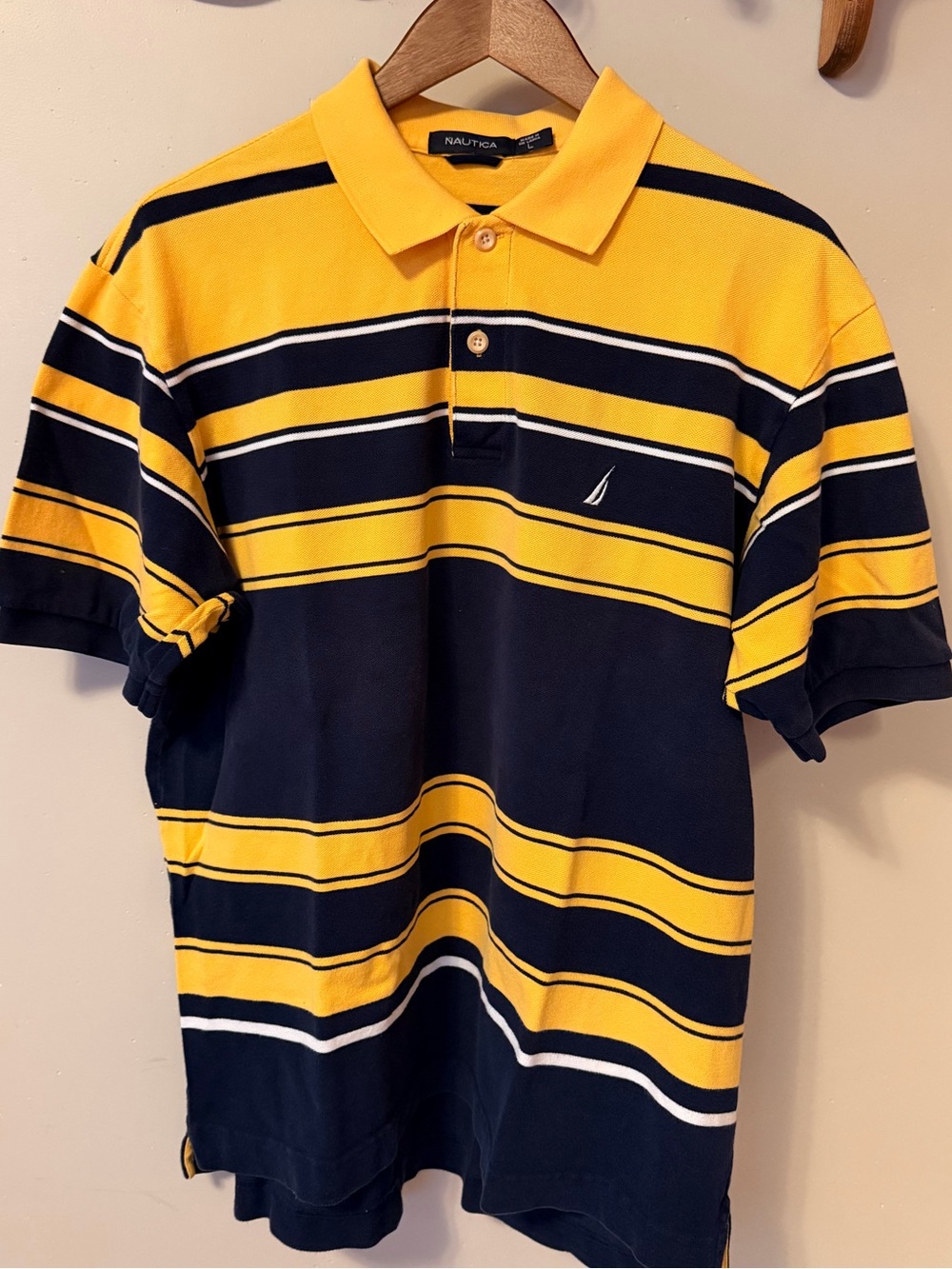 Nautica Yellow and Navy Striped Polo